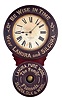 Baird Clock Manufacturing Co., Plattsburgh, New York, "Lanura and Silkura, Silk & Wool", advertising wall clock, 8 day, time and strike, spring driven movement in a painted mixed wood case with paper mache doors displaying embossed advertising including the "The Family Flannels." on the inner ring of lower door and "BE WISE IN TIME & WEAR LANURA AND SILKURA. &" on the upper door with papered metal dials
