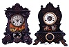 Clocks- 2 (Two): (1) Bradley & Hubbard, West Meriden, Conn., 30 hour, time and strike spring driven movement iron front shelf clock; (2) Chauncey Jerome, New Haven, Conn., 30 hour time and strike spring driven movement iron front shelf clock.