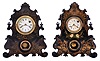 Clocks- 2 (Two): (1) Gilbert Mfg. Co., New York, shelf clock with a spring driven 30 hour timepiece movement in a cast iron case with gilt and painted design, c1860; (2) Unidentified shelf clock with a spring driven 30 hour timepiece movement in a cast iron case with gilt and painted design, c1860.