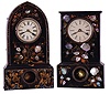 Clocks- 2 (Two): (1) Terry & Andrews, Bristol, Conn., 8 day, time and strike spring driven movement iron case with MOP shelf clock; (2) Terry & Andrews, Bristol, Conn., 8 day, time and strike spring driven movement iron case with MOP shelf clock.