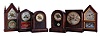 Clocks- 6 (Six): (1) Jerome & Co., New Haven, Conn., 30 hour, time and alarm spring driven movement miniature steeple clock, c1865; (2) Atkins Clock Co., Bristol, Conn., 30 hour, spring driven movement steeple form cottage timepiece, c1865; (3) William L. Gilbert Clock Co., Winsted, Conn., 30 hour time and alarm spring driven movement cottage timepiece, c1870; (4) William L. Gilbert Clock Co., Winsted, Conn., 30 hour, time and alarm cottage timepiece, c1870; (5) Elisha Manross, Bristol, Conn., 30 hour, time and strike spring driven, lever movement cottage clock, c1850; (6) Union Clock Co., 30 hour, time and strike spring driven movement cottage clock, c1870. Also included are two modern made clock shelves.