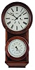 L. F. & W, W. Carter, Bristol, Conn. hanging double dial calendar clock with a spring driven, 8 day timepiece movement and B. B. Lewis perpetual calendar mechanism in a rosewood veneered case.