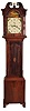 Scotland, unsigned tall clock, 8 day, time and bell strike, weight driven brass movement with painted metal dial in a mahogany inlaid oak case with broken arch top set with brass rosettes and finial, full columns flanking hood door and reeded quarter columns flanking trunk door, the door inlaid with bird, and on ogee bracket feet