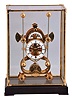 Asian brass reproduction of Harrison H1 marine clock, grasshopper escapement, 8 days, time only, with fusee, porcelain chapter ring, stained wood base, glass and brass cover; late 20th century