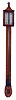 English stick barometer with pagoda top signed "Jas. Argo, Ph.D. with inlaid door, grain painted case, and painted metal dial, c1800.