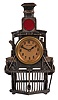 New Haven Clock Co., New Haven, Conn., novelty clock, 30 hour time only movement in a cast metal case resembling the front of locomotive complete with cow catcher and red glass lens, c1920