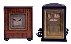 Clocks- 2 (Two) Early Electric Desk Clocks: (1) General Electric Co., U.S.A., "Executive" plug-in digital clock with engraved brass front plate and rotating seconds wheel, minute, and hour drums, c1933. (2) ATO, France, electromechanical battery-powered desk clock in an inlaid burled walnut and rosewood case. Movement is stamped "Leon Hetot", who was an innovator in electric clock movements, c1925.