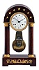 Ls. Mallet, a Paris, mantel or table regulator with center seconds, the polished, mahogany veneered oak case with gilt mounts, the base ornament with vines terminating in swans and flanking a central wreath, the column bases and capitals with crosshatch and leaf patterns, supporting the arch top with seven gilt stars above the decorative bezel, with Roman numeral, white enamel dial, blued steel Breguet style hands, large 8 day, time and strike movement contained in a protective, glazed cylinder, the movement with round plates, pinwheel escapement, and knife edge suspended, bimetallic gridiron pendulum beating half seconds