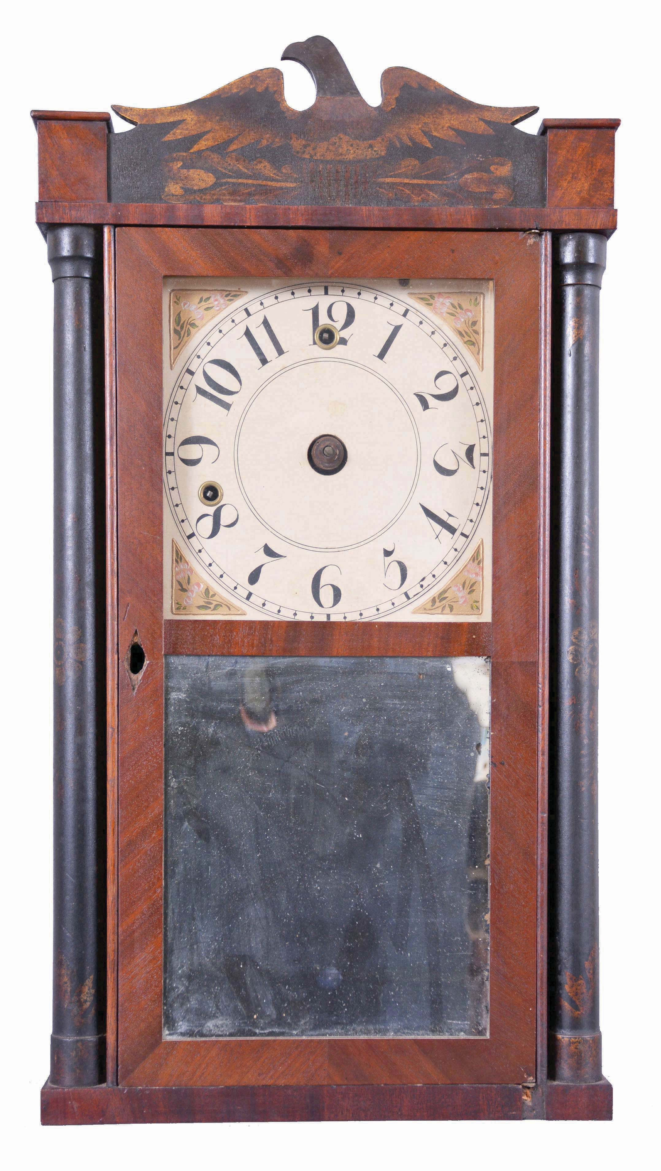 Silas Hoadley, Plymouth, Conn., 30 hour, time and alarm miniature wood movement column and splat timepiece. — Antique Clocks Price Guide