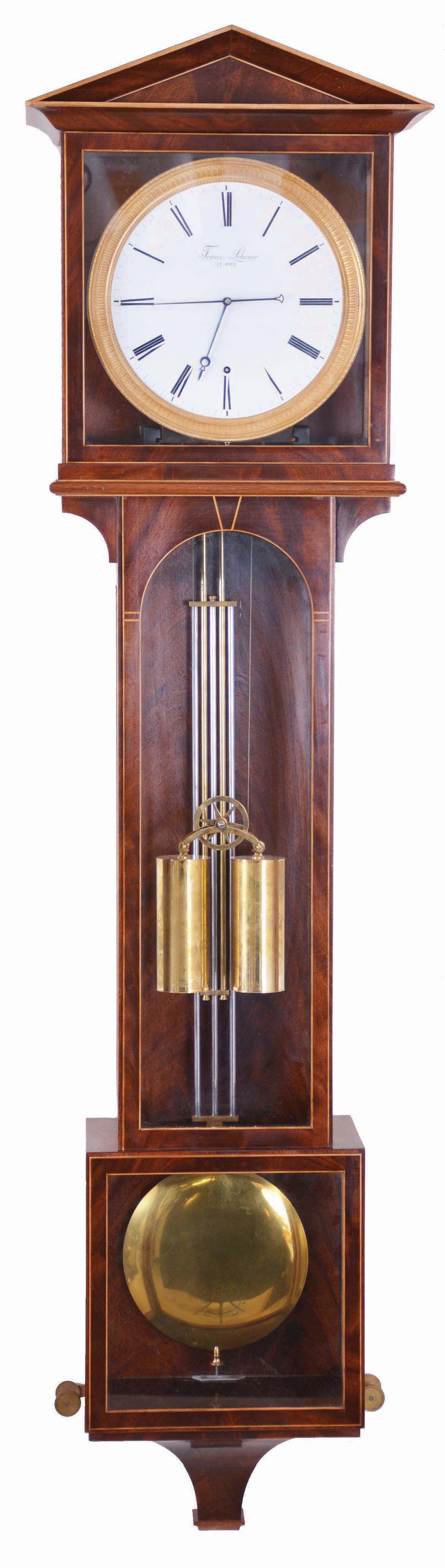 Austria, after Franz Lehrner, in Wein, modern reproduction of year running Laterndluhr, weight driven, 2 weights hung from a single pulley via yoke. — Antique Clocks Price Guide