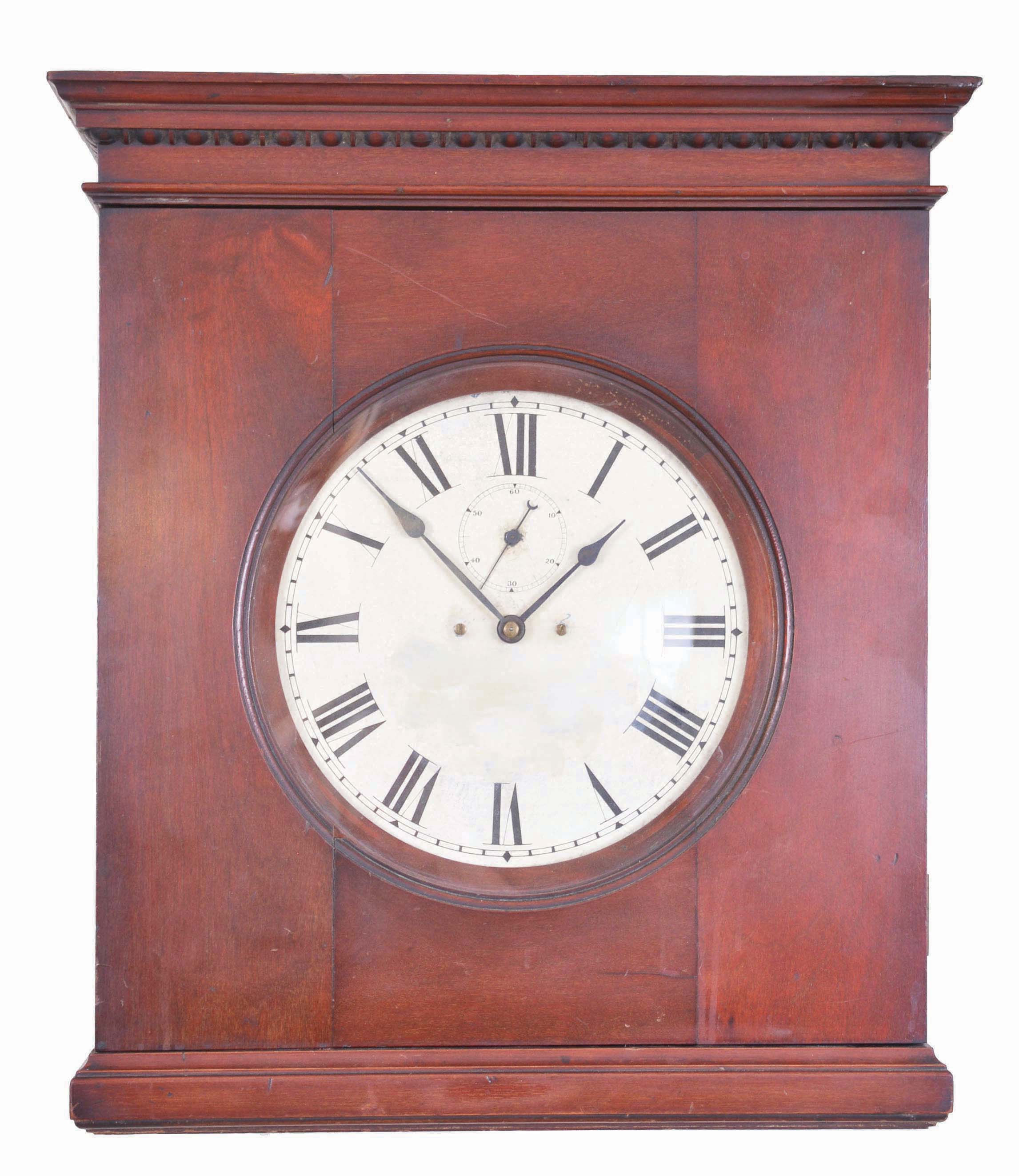 Clocks- 2 (Two) Electromechanical Wall: (1) Sempire Clock Company, St. Louis with F. L. Gregory patented electromechanical movement in a red mahogany case with a 12 inch painted metal dial; (2) Rempe Manufacturing Co., Danville, PA, self-winding battery wall timepiece in an oak case, c1904. — Antique Clocks Price Guide