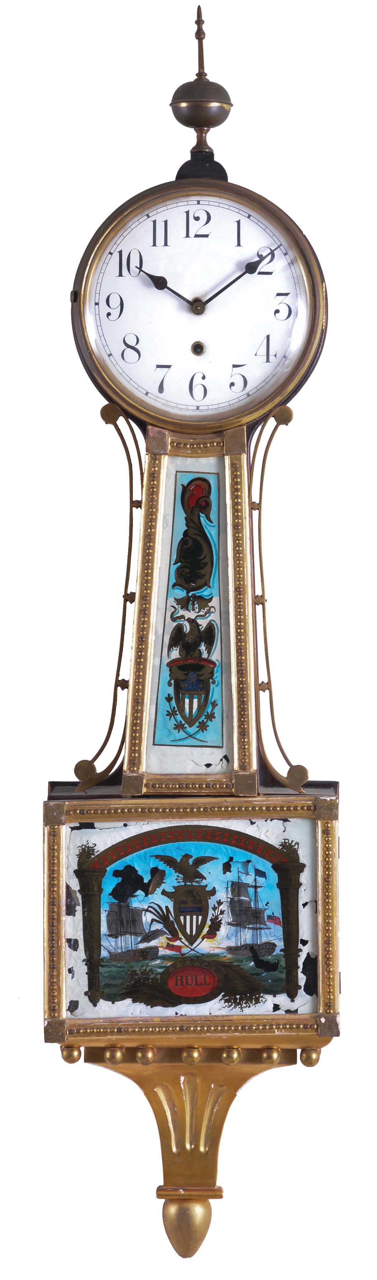 Waterbury Clock Co., Waterbury, Conn., "Willard No. 3", 8 day, weight brass movement patent or banjo timepiece. — Antique Clocks Price Guide