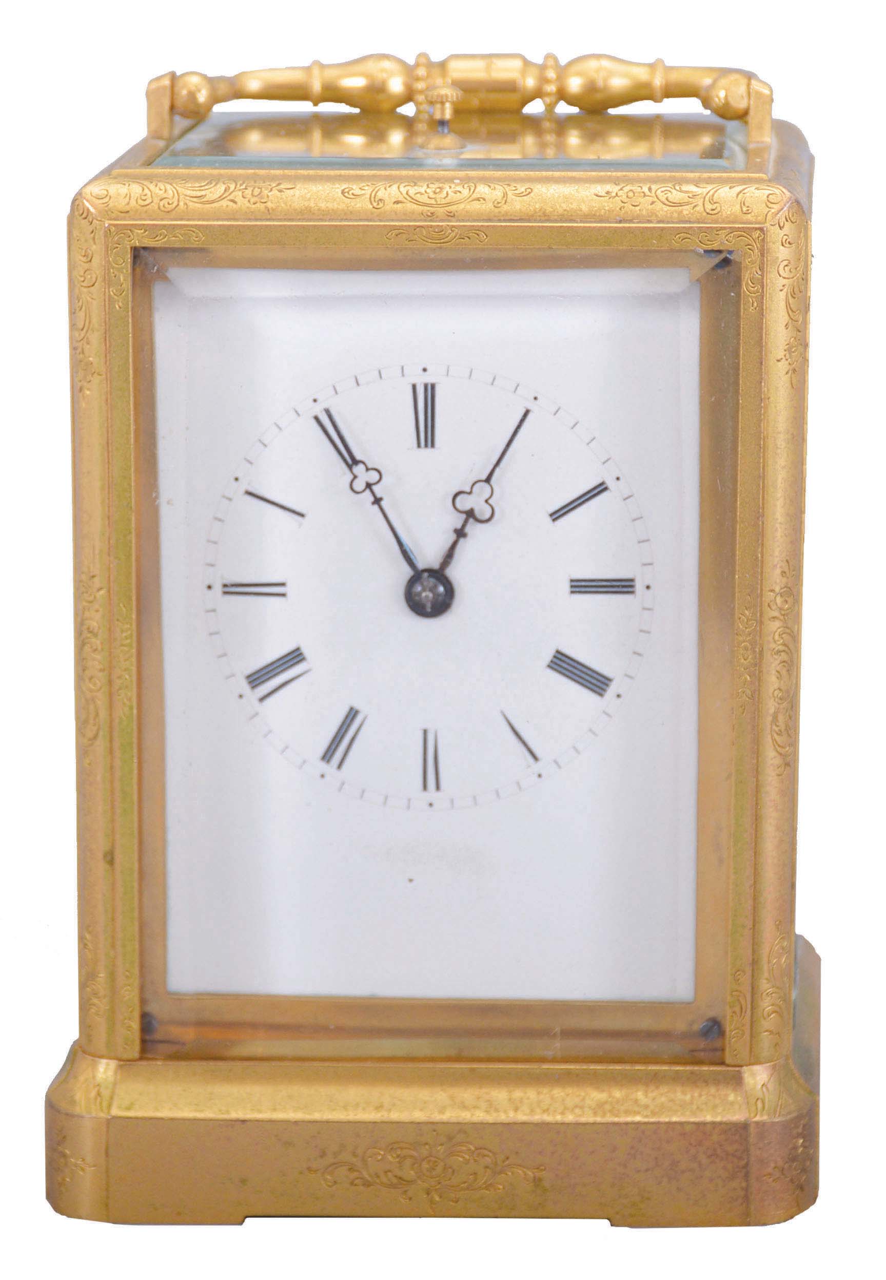 France, attributed to Jules, earlier "one piece" carriage clock, time and strike on a bell with hour repeat, the case lightly engraved, 8 day. — Antique Clocks Price Guide