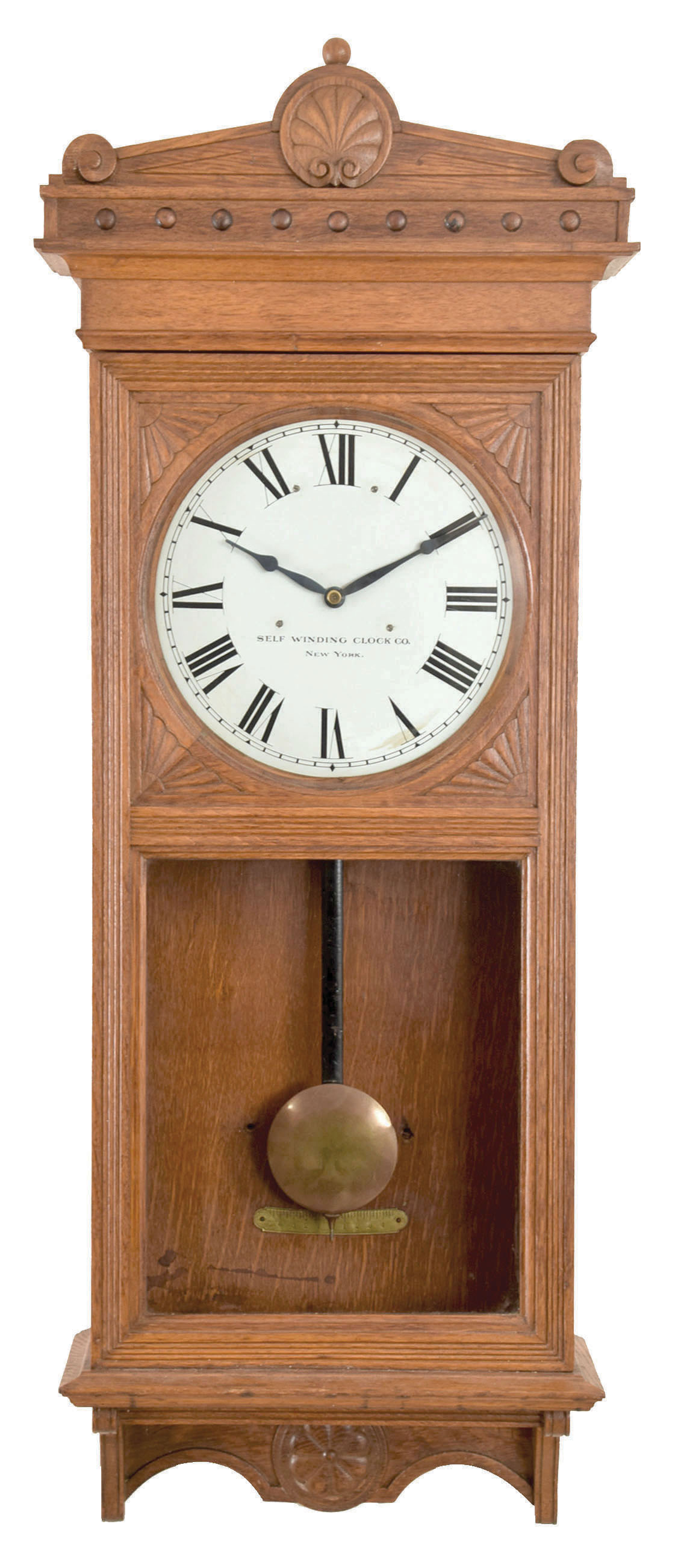 Self Winding Clock Co., New York, "No. 18", wall regulator in an oak case — Antique Clocks Price Guide