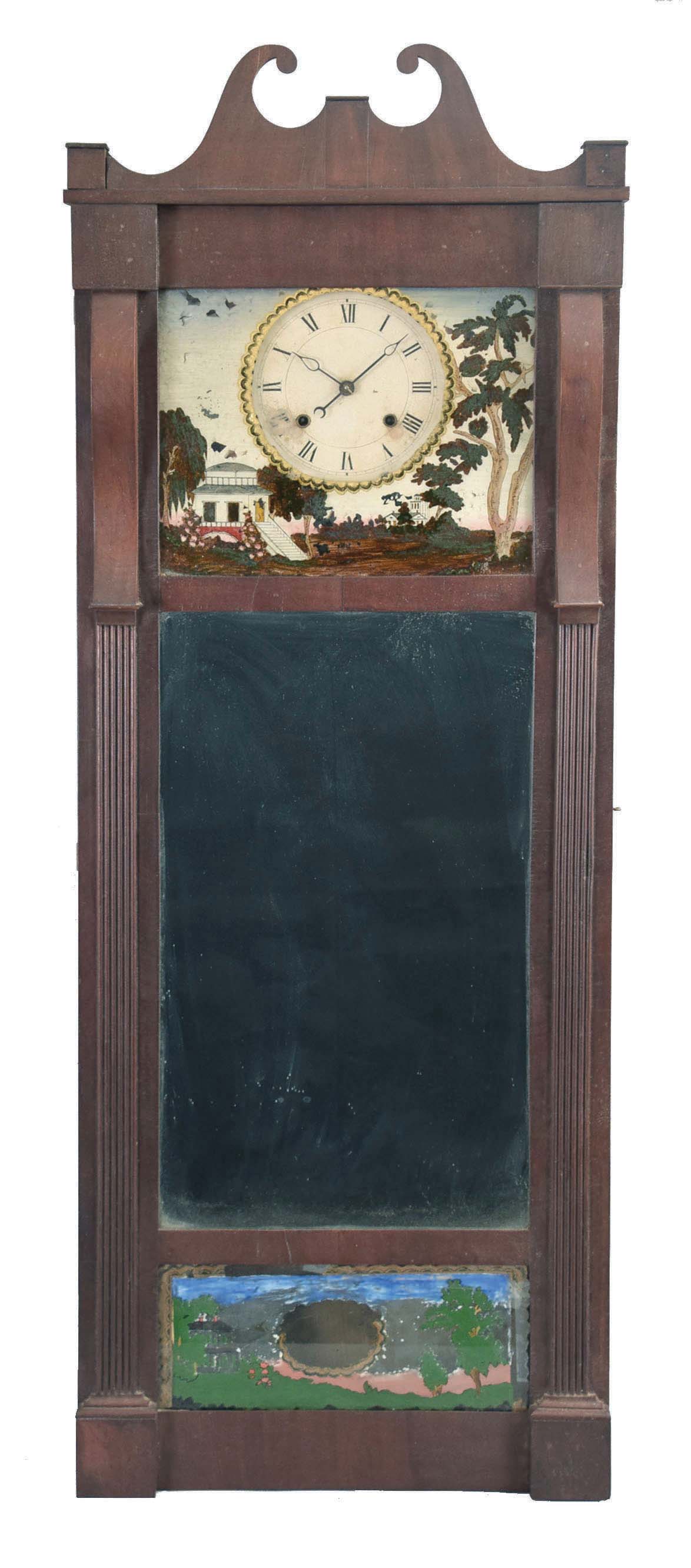 Joseph Ives, New York, 8 day, time and strike, spring brass movement mirror clock. — Antique Clocks Price Guide