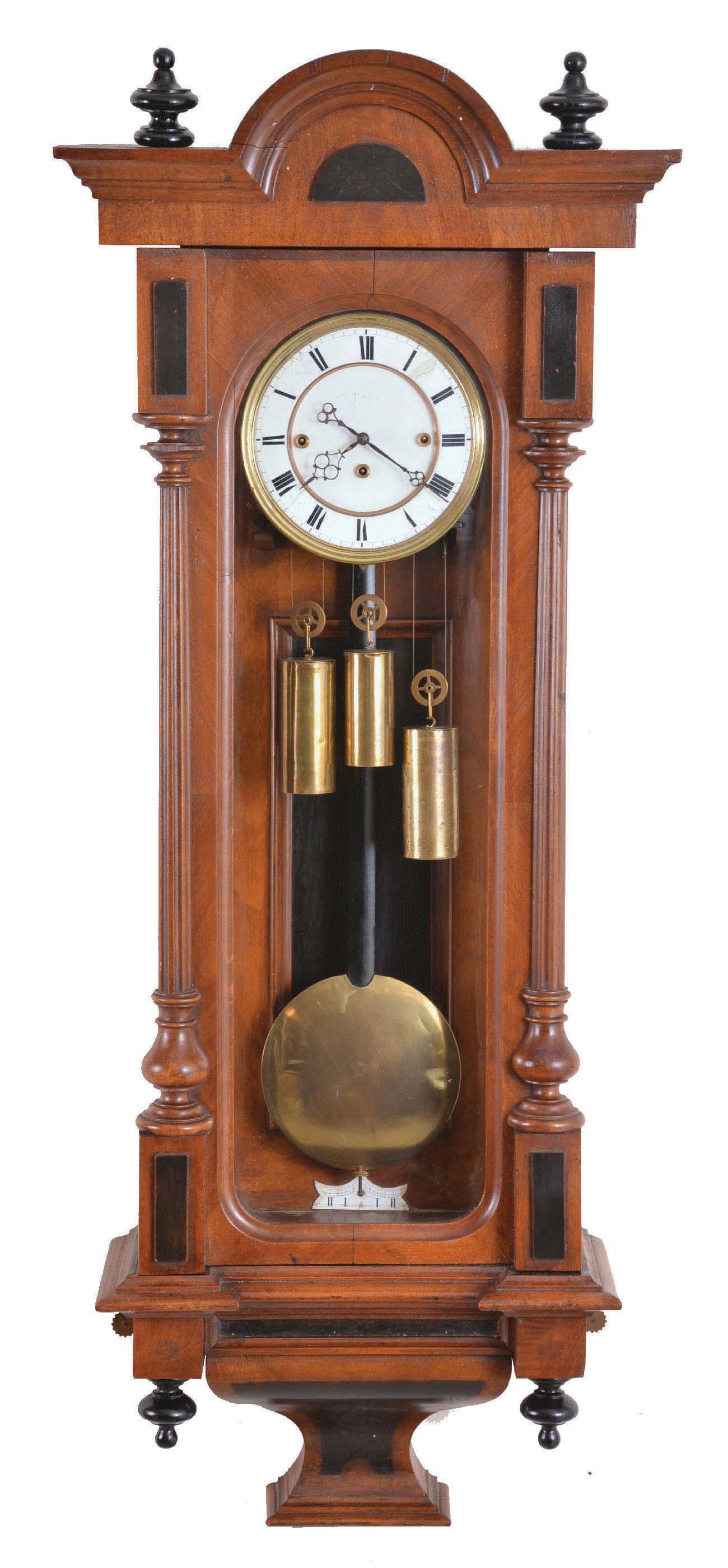 Austria, 3-weight "Vienna Regulator", grand sonnerie wall clock in a walnut and walnut veneer case. — Antique Clocks Price Guide