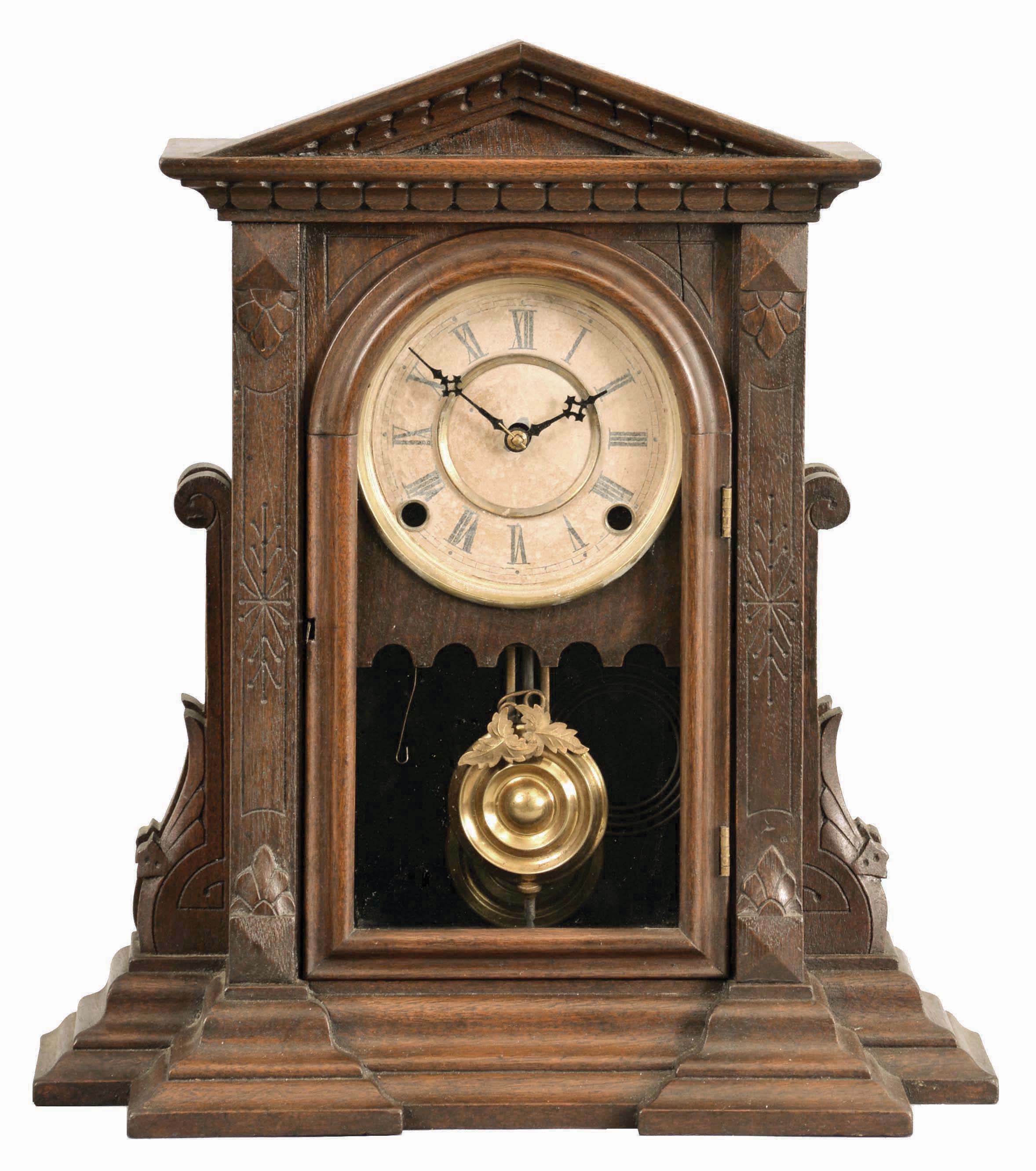 E. Ingraham &amp; Co., Bristol, Conn., "Tontine", 8 day, time and strike, spring brass movement mantel clock. — Antique Clocks Price Guide