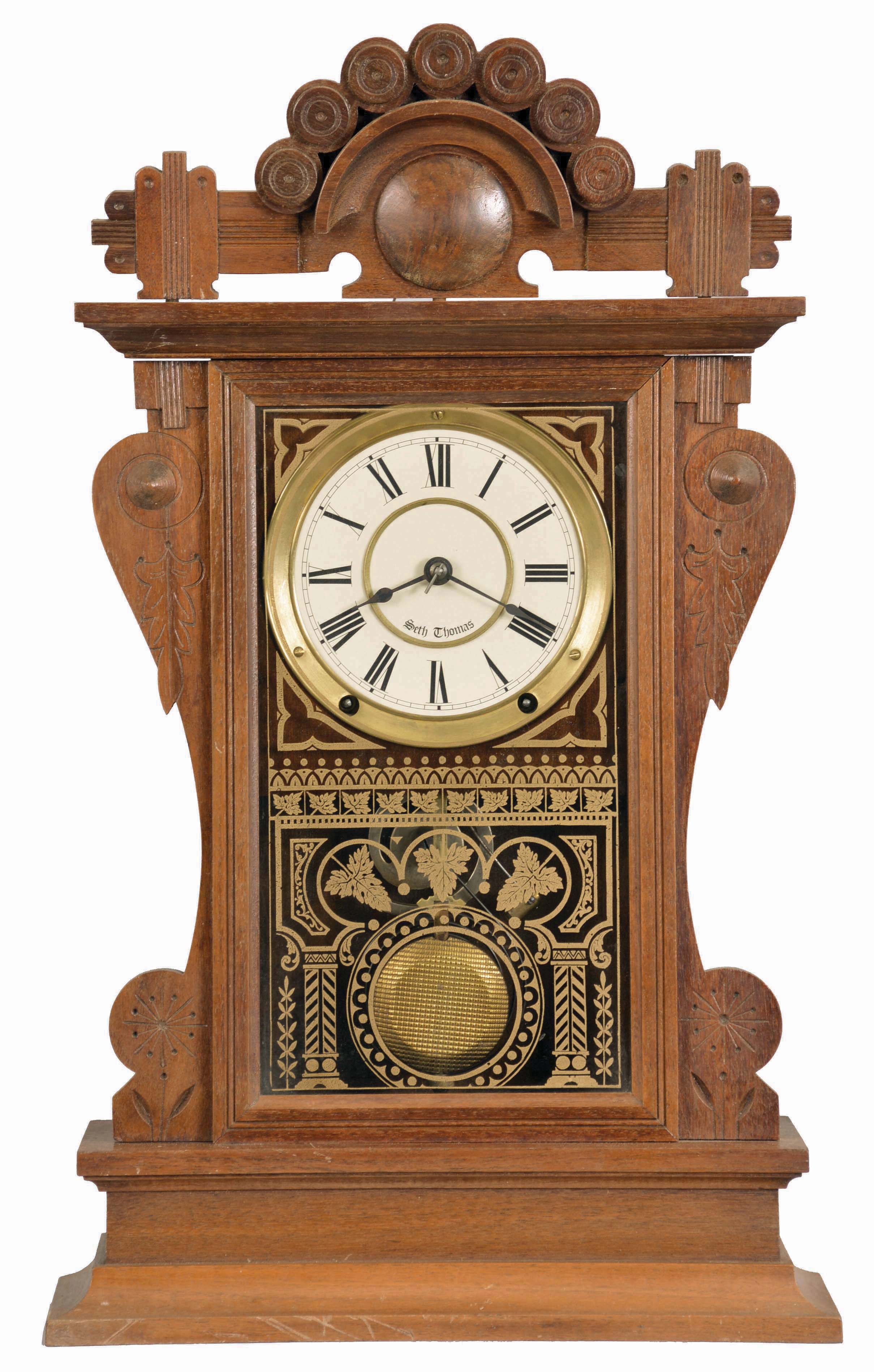 Seth Thomas Clock Co., Thomaston, Conn., "Princeton", 8 day, time and strike, spring brass movement city series shelf clock. — Antique Clocks Price Guide