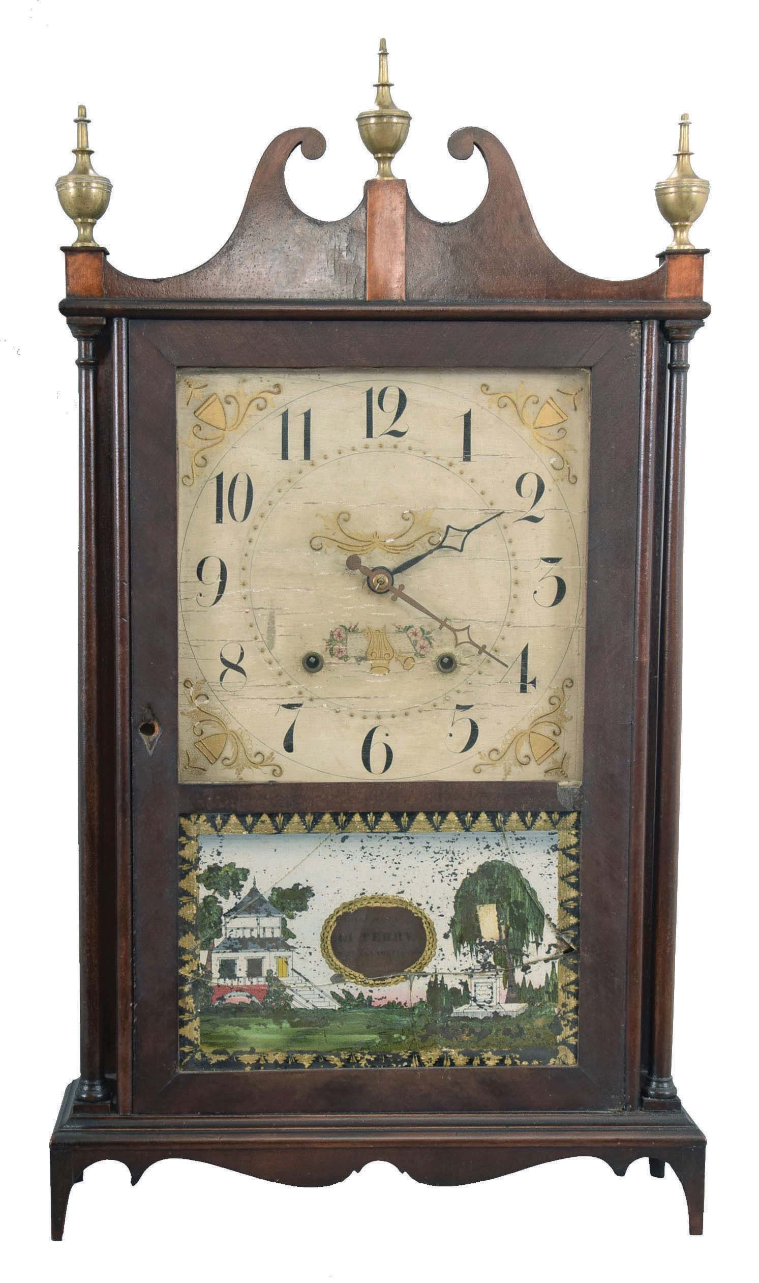E. Terry &amp; Sons, Plymouth, Conn., 30 hour, time and strike, weight wood movement pillar &amp; scroll shelf clock. — Antique Clocks Price Guide