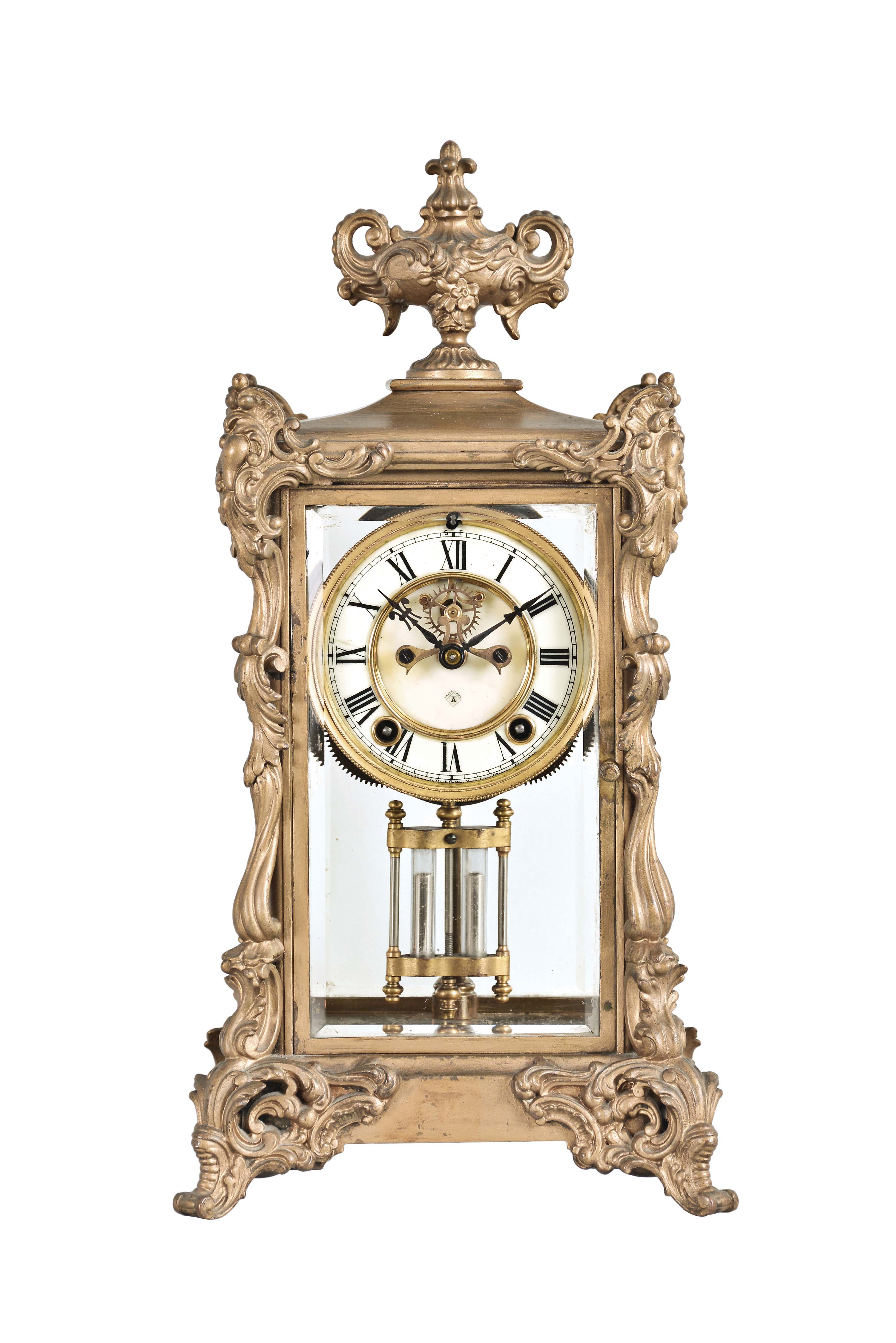 Ansonia Clock Co., New York, "Viceroy", 8 day, time and strike, spring brass movement crystal regulator mantel clock. — Antique Clocks Price Guide