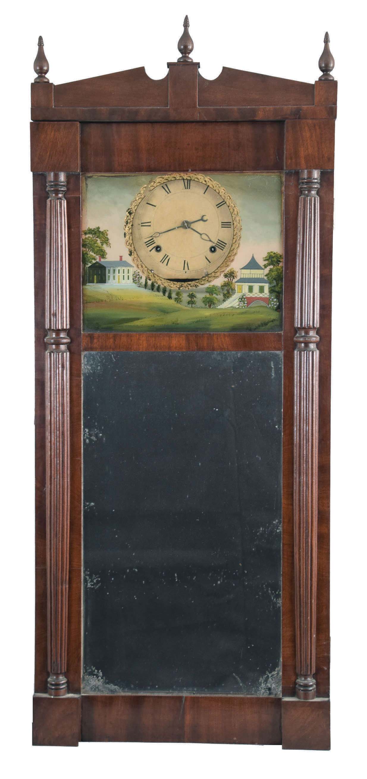 Joseph Ives, New York, 8 day, time and strike, weight iron and brass movement mirror clock. — Antique Clocks Price Guide