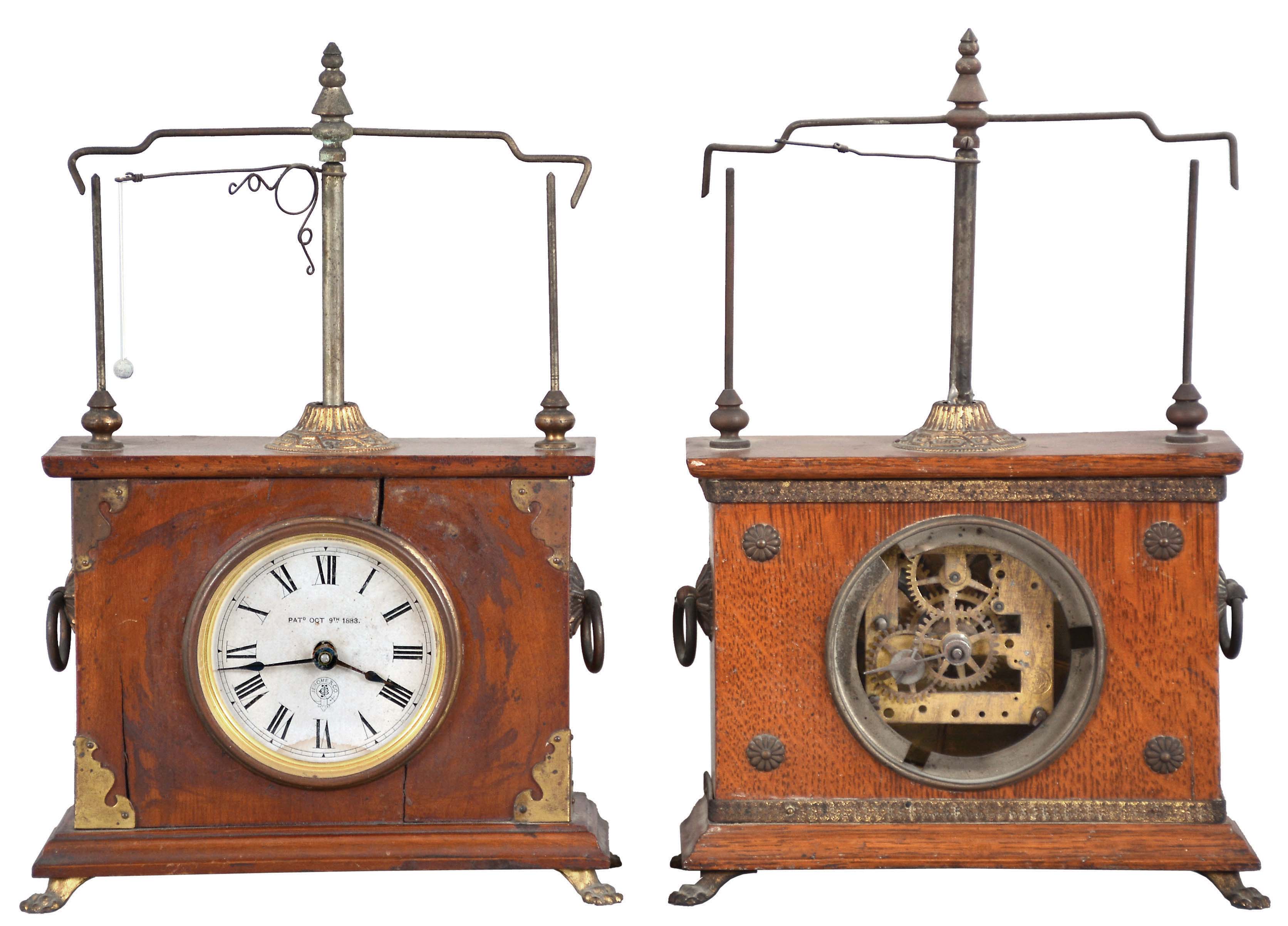 Clocks- 2 (Two) original Jerome &amp; Co. [New Haven] flying pendulum clocks, one less dial &amp; lead ball, the other complete — Antique Clocks Price Guide