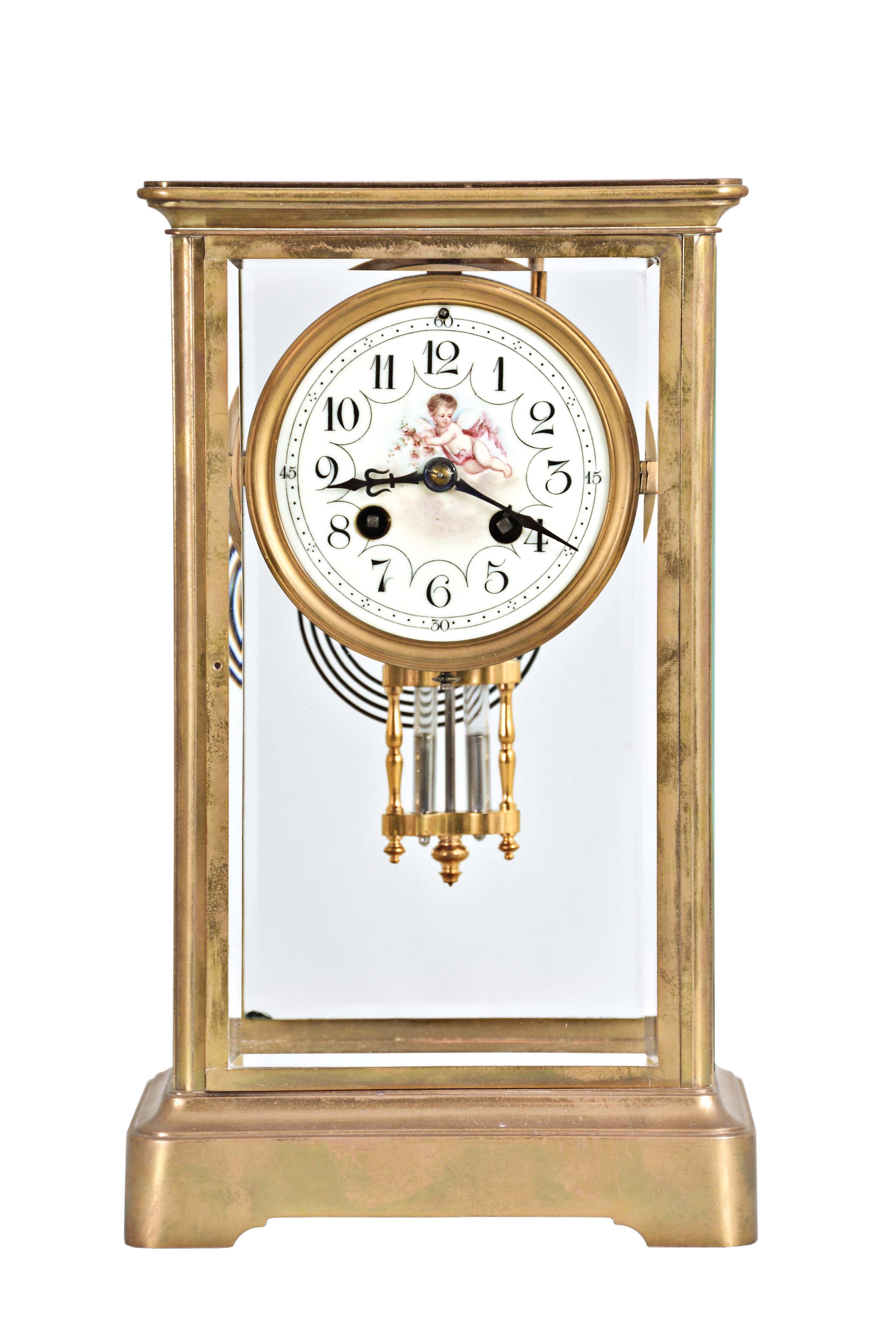 France, imported by Harris &amp; Harrington, New York, marked "H&amp;H", 8 day, time and strike, spring brass movement crystal regulator mantel clock. — Antique Clocks Price Guide