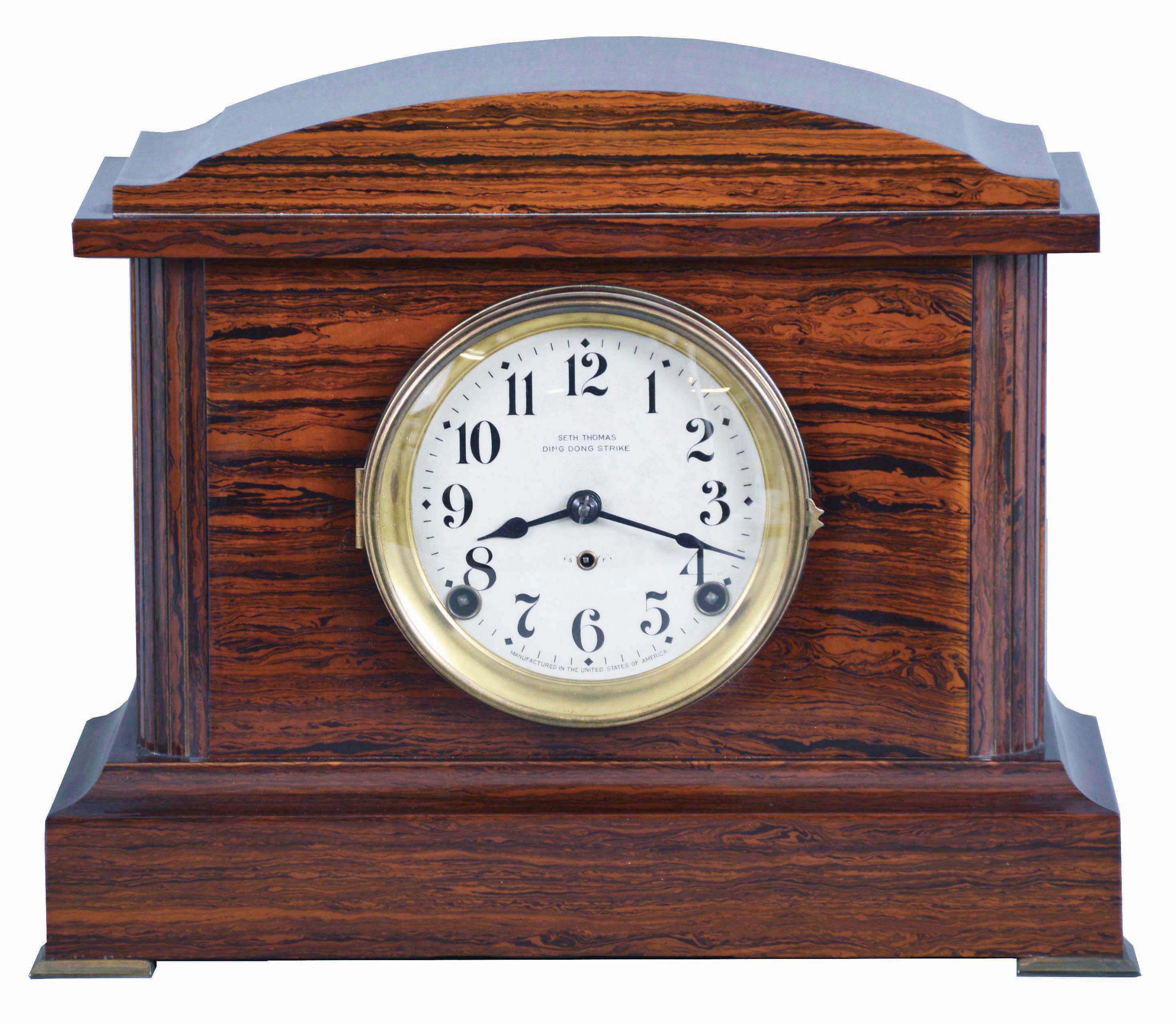 Seth Thomas Clock Co., Thomaston, Conn., "Ding Dong Strike No. 1" shelf clock with a spring driven, 8 day time and ding dong strike movement in a rosewood adamantine finished case. — Antique Clocks Price Guide