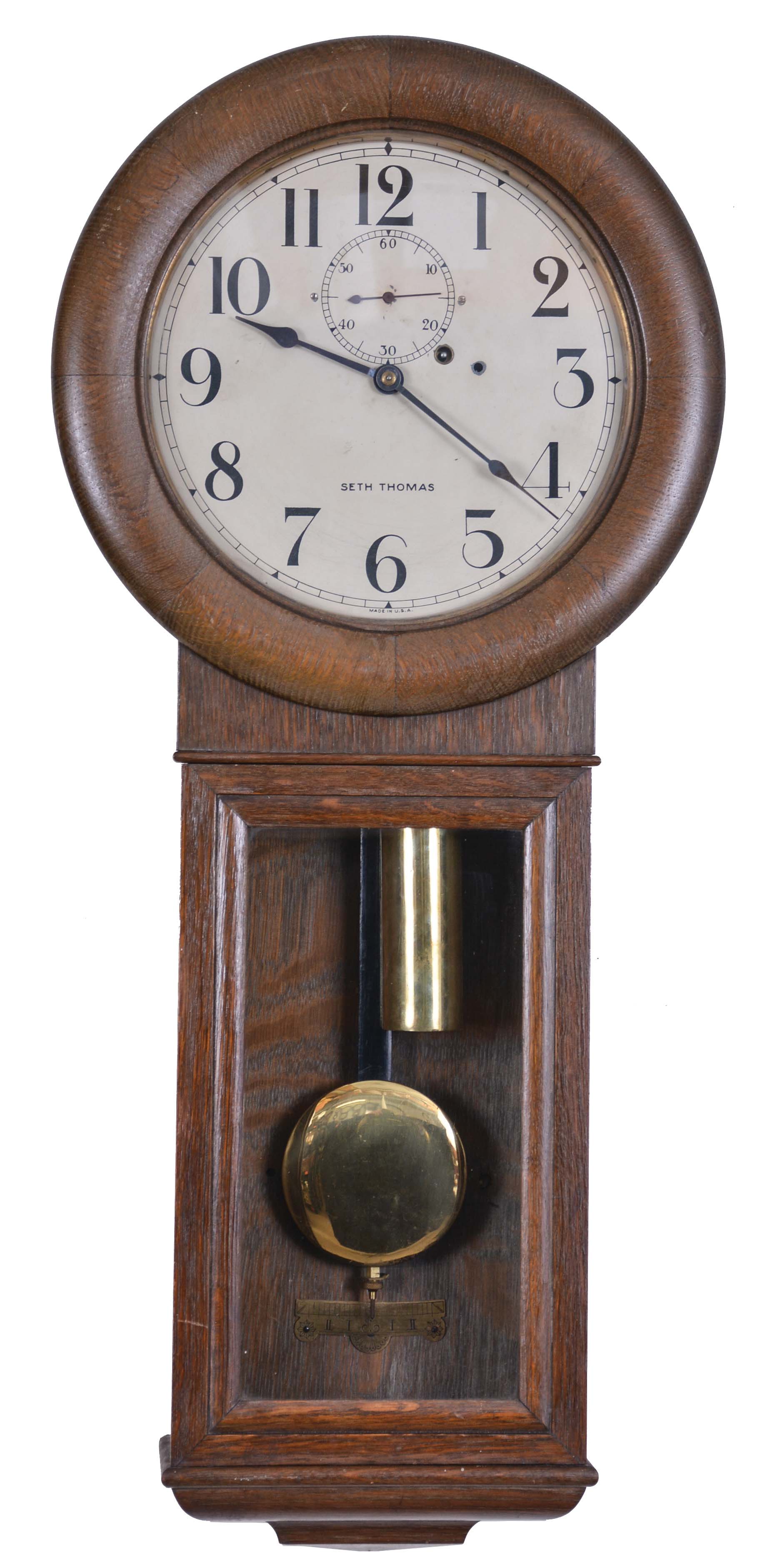 Seth Thomas Clock Co., Thomaston, Conn., "Regulator No. 2", 8 day, weight brass movement wall timepiece. — Antique Clocks Price Guide