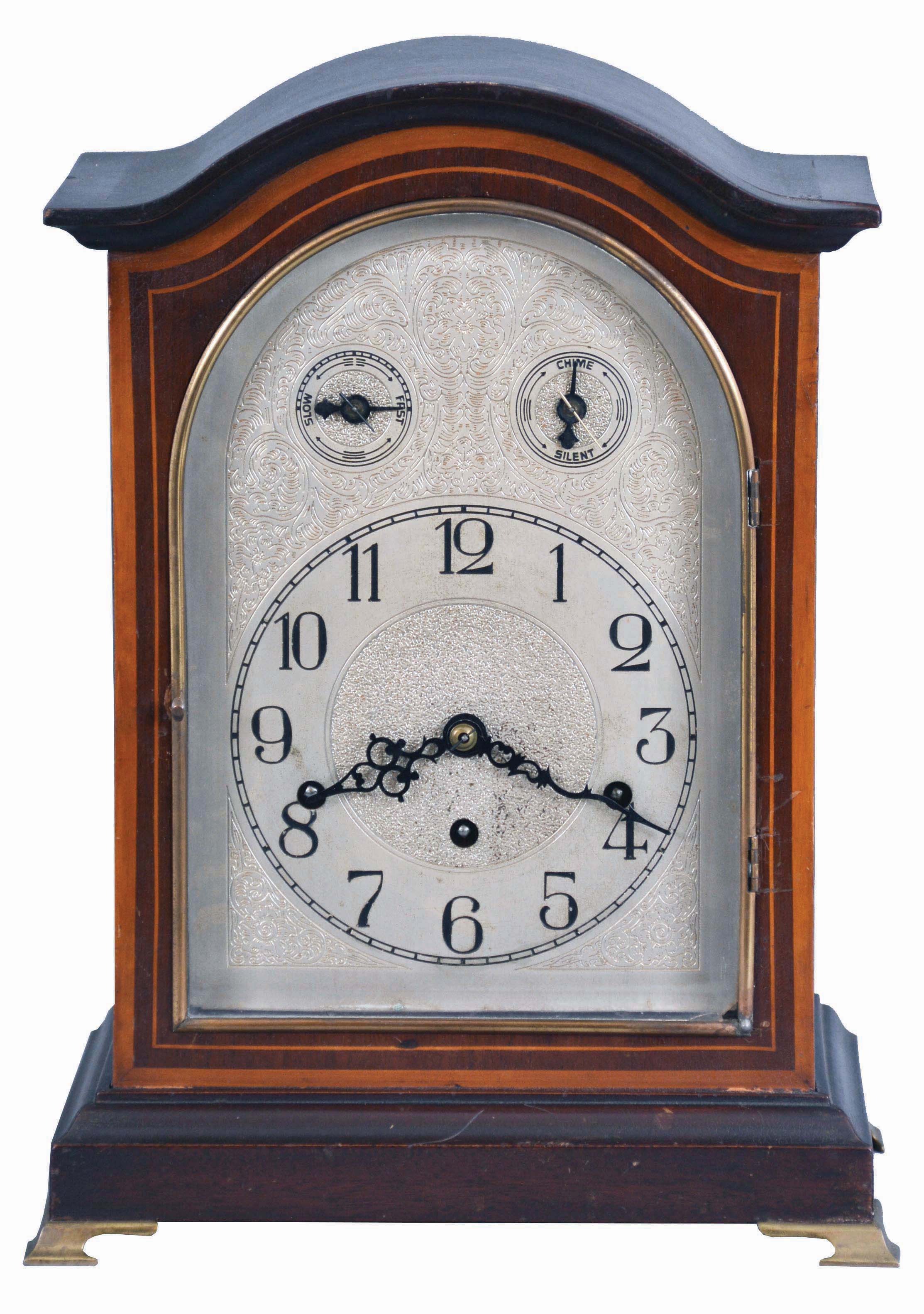 Germany, Kienzle, 8 day, time and strike, spring brass movement Westminster chime mantel clock. — Antique Clocks Price Guide