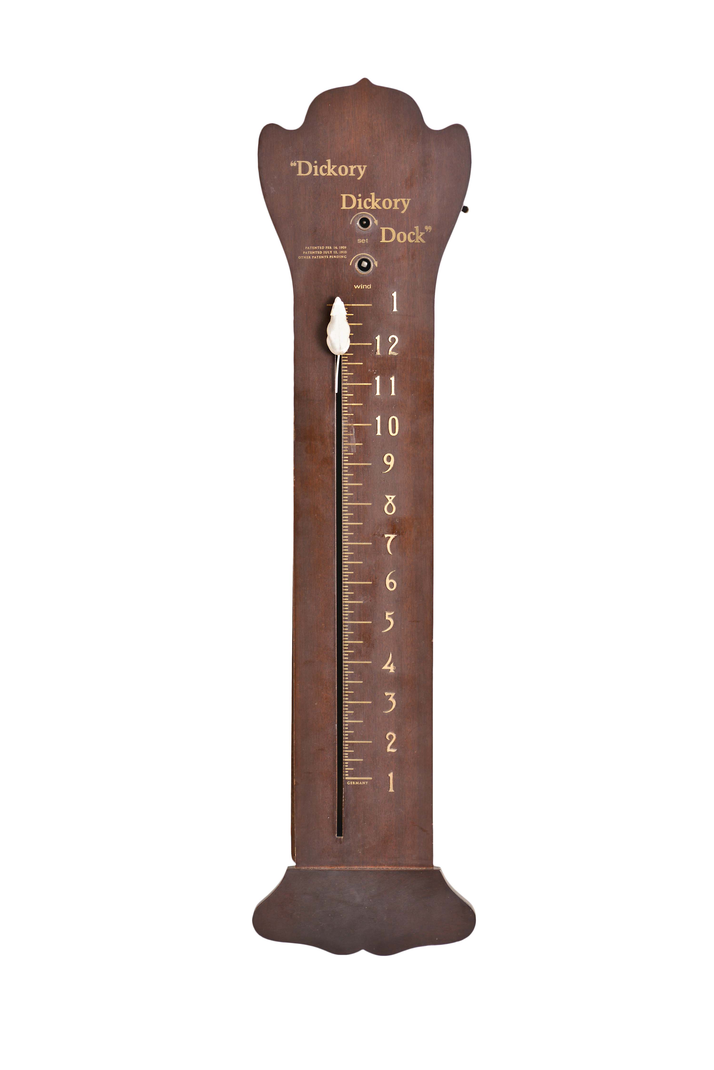 Horolovar Co.,New York, New York, Charles Terwilliger, reproduction "Hickory Dickory Dock" novelty wall clock, 8 day, time and strike with bell on the hour and mouse running hour track to indicate time — Antique Clocks Price Guide