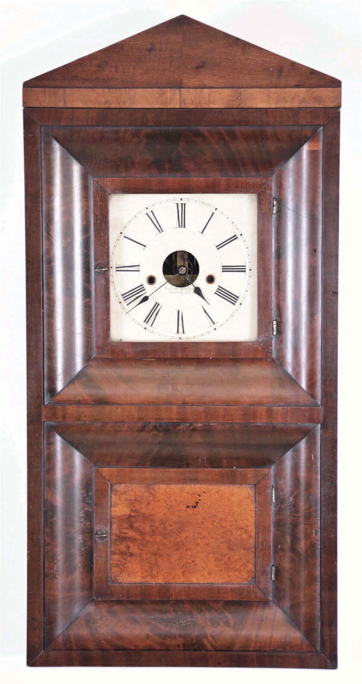 Forestville Mfg. Co., Bristol, Conn., DOUBLE OGEE, 2-weight shelf clock in mahogany, 8 day — Antique Clocks Price Guide