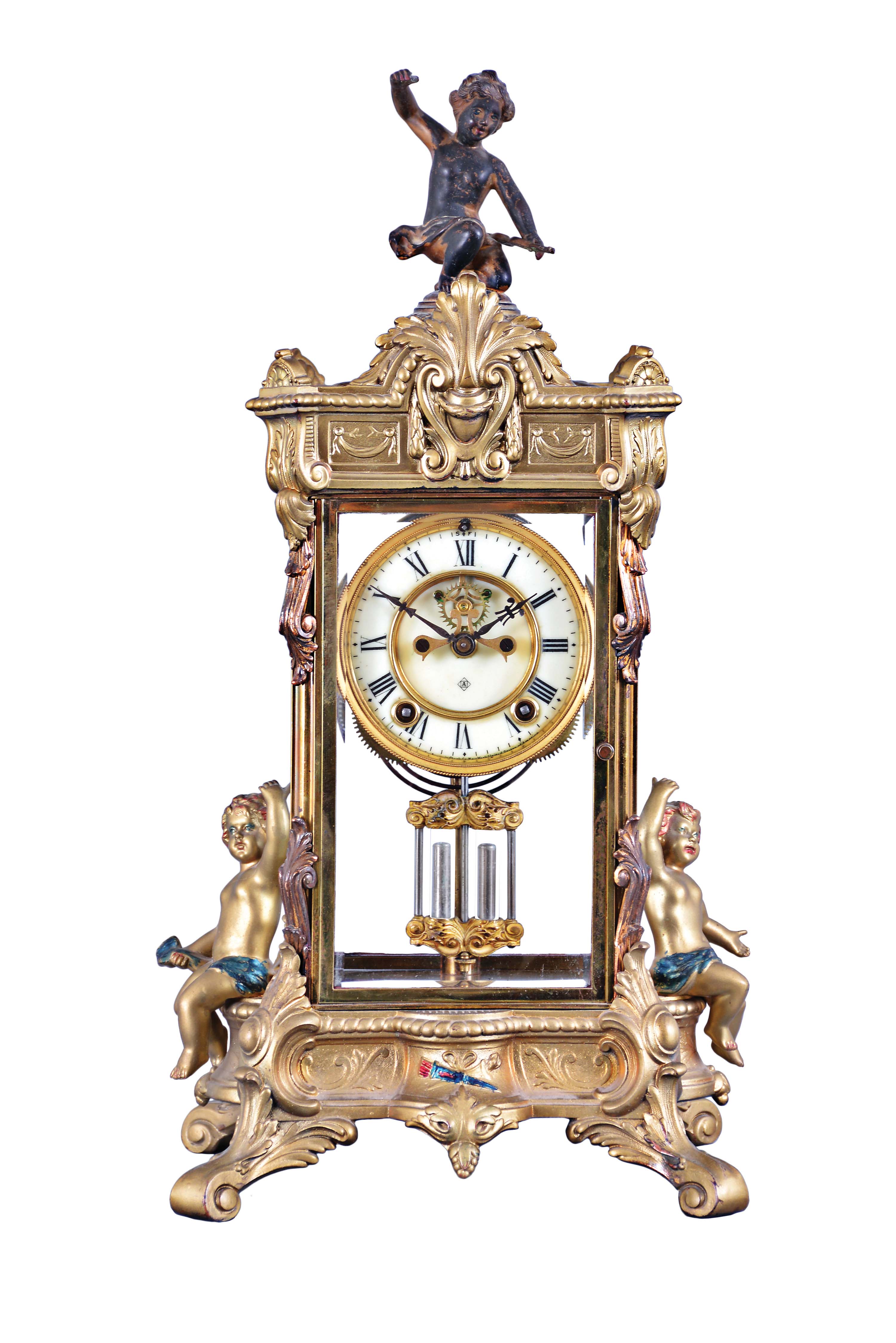 Ansonia Clock Co., New York, "Peerless", 8 day, time and strike brass movement crystal regulator mantel clock. — Antique Clocks Price Guide