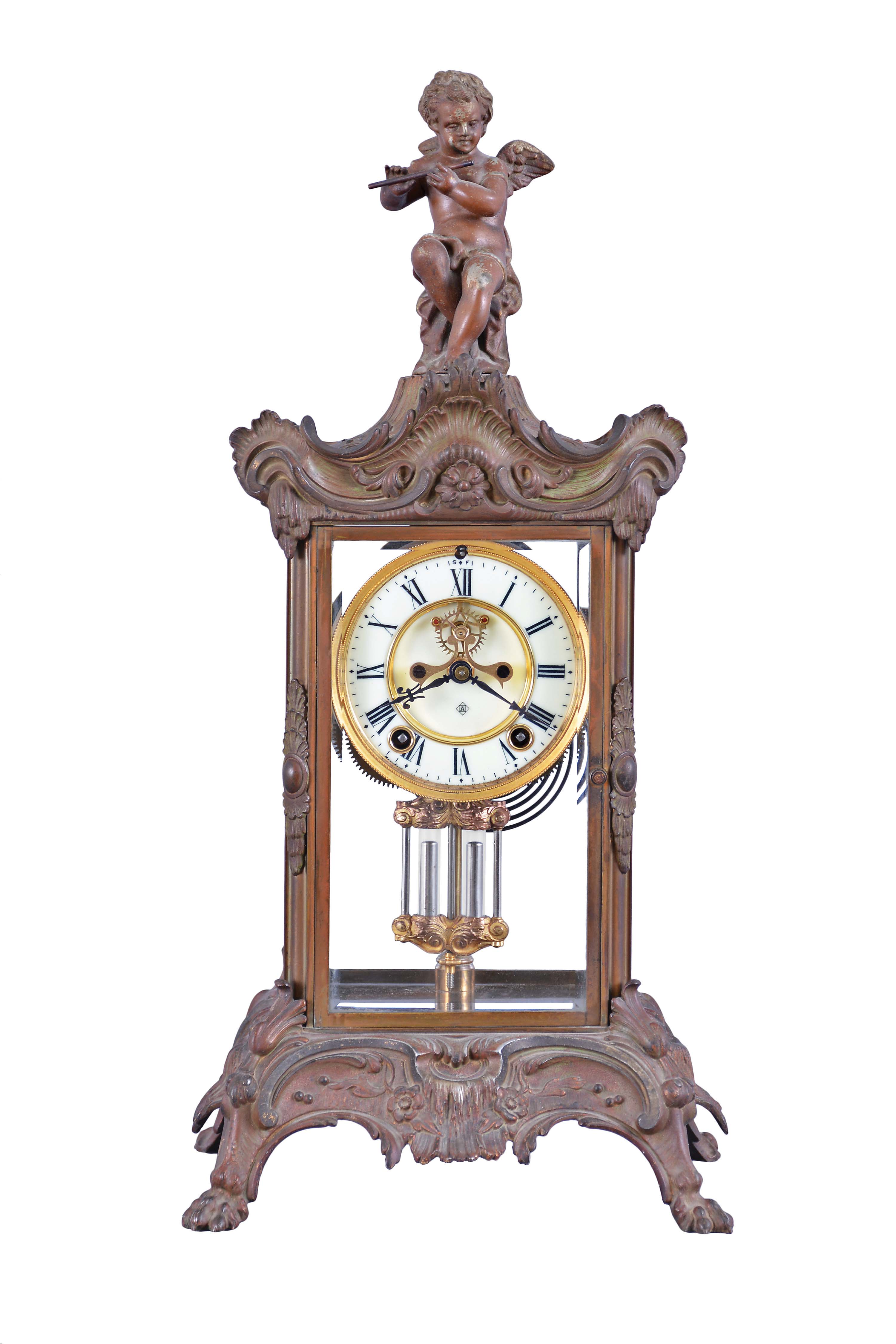 Ansonia Clock Co., New York, "Eulogy", 8 day, time and strike, spring brass movement crystal regulator mantel clock. — Antique Clocks Price Guide
