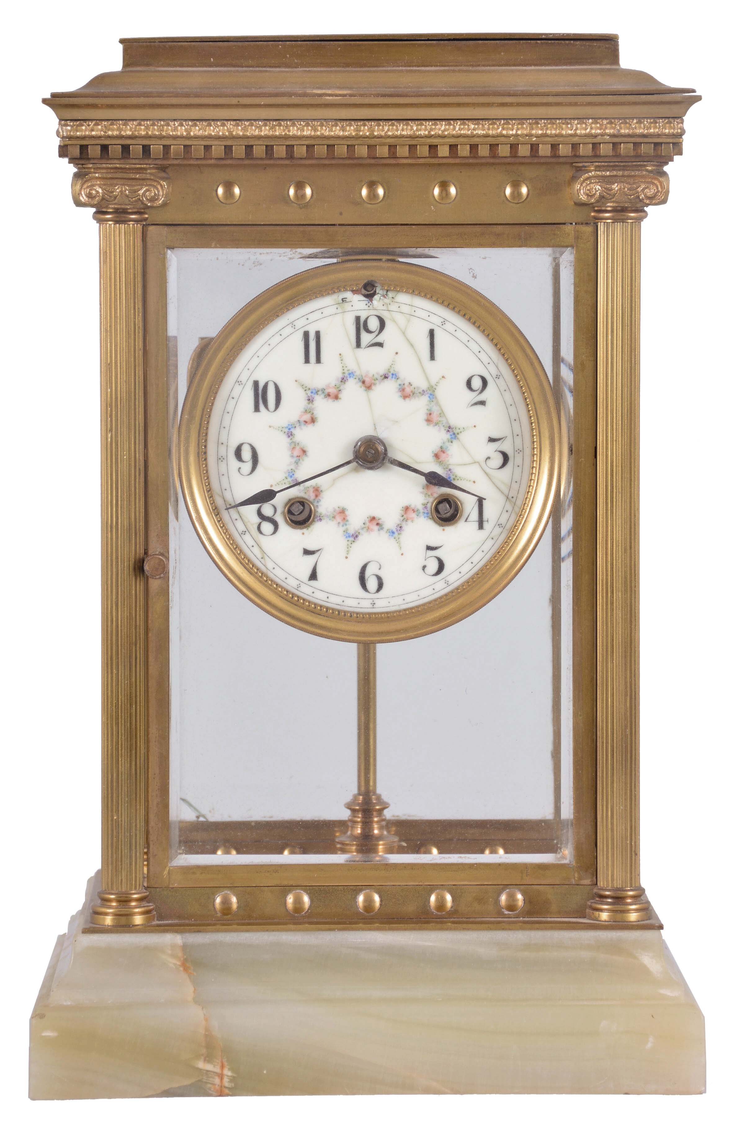 Vermont Clock Co., Fairhaven, Vermont, 8 day, time and strike, spring brass lever movement crystal regulator mantel clock. — Antique Clocks Price Guide