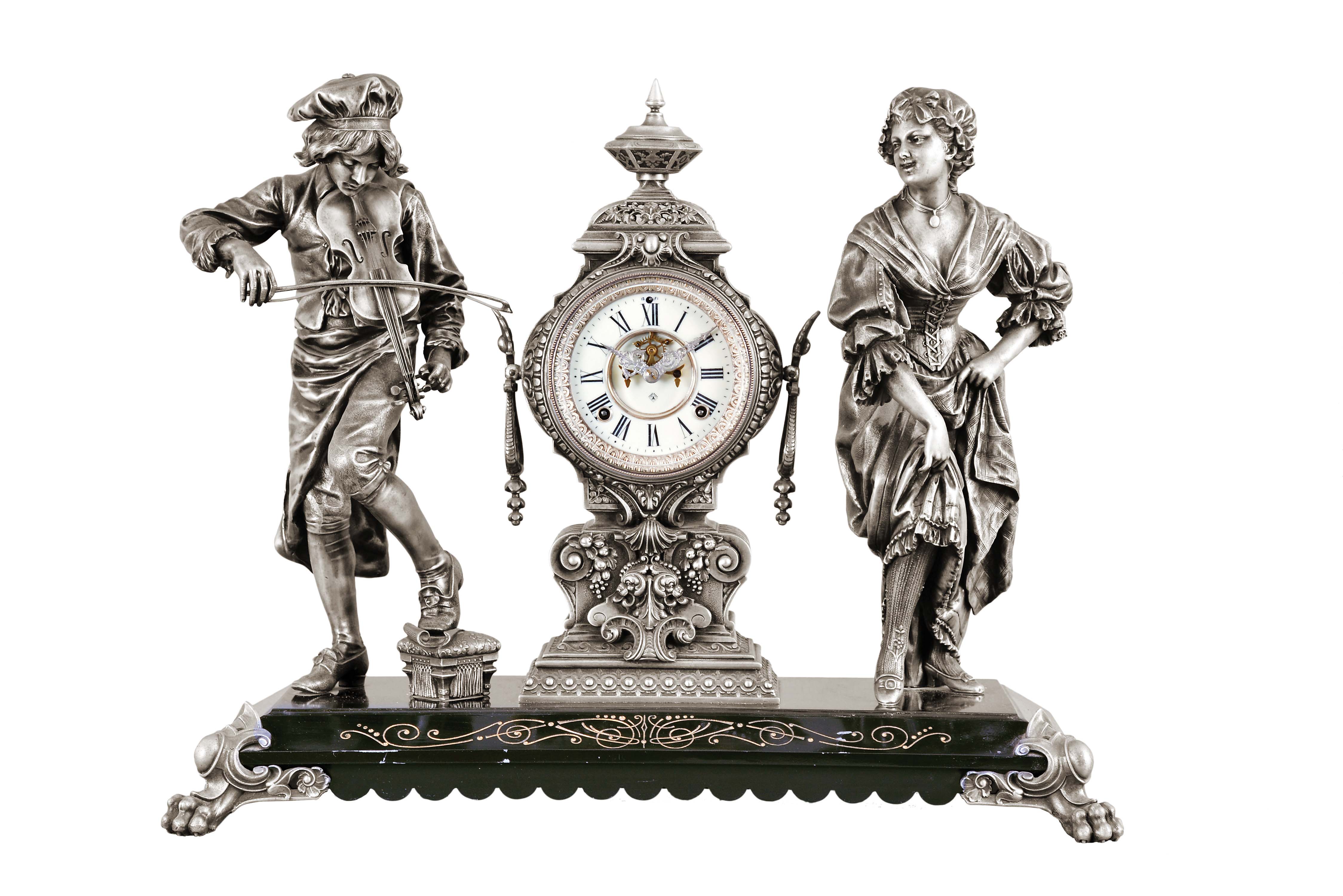 Ansonia Clock Co., New York, "Melody and Motion", 8 day, time and strike, spring brass movement mantel clock. — Antique Clocks Price Guide