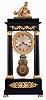 Delcamp, a Paris, portico clock, the ebonized case with classical, gilt mounts, the top with a figure of a boy and his dog, acanthus ornamented bezel with Roman numeral, engine turned silvered dial, blued steel Breguet style hands, 8 day, time and strike pendule de Paris movement, fancy gridiron pendulum with swans and foliate decoration