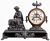 Ansonia Clock Co., New York, "Fantasy" Figure Clock with a spring driven, 8 day, time and strike movement visible escapement) in a cast metal and enameled iron case.