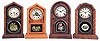 Clocks- 4 (Four): (1) E. Ingraham & Co., Bristol, Conn., "Doric" shelf clock with a spring driven 30 hour time and strike movement in a rosewood veneered case, c1880; (2) E. Ingraham & Co., Bristol, Conn., "Octagon Doric Mosaic" shelf clock with a spring driven, 8 day, time and strike movement in a mahogany veneered case, c1880. (3) E. N. Welch Mfg. Co., Forestville, Conn., unidentified model shelf clock with a spring driven 30 hour time, strike and alarm movement in an oak case, c1860. (4) Noah Pomeroy, Bristol, Conn., unidentified model shelf clock with a spring driven, 8 day, time and strike movement in a rosewood veneered case, c1870.