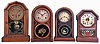 Clocks- 4 (Four): (1) Seth Thomas Clock Co., Plymouth Hollow, Conn., "Octagon Top" shelf clock with a spring driven, 8 day, time and strike lyre movement in a rosewood veneered case, c1865; (2) E. Ingraham & Co., Bristol, Conn., "Venetian" shelf clock with a spring driven, 8 day time & strike movement in a rosewood veneered case, c1875. (3) Atkins Clock Co., Bristol, Conn., "Round Top" shelf clock with a spring driven, 8 day, time and strike movement in a mahogany veneered case, c1875. (4) New Haven Clock Co., New Haven, Conn., "No. 254" shelf clock with a spring driven, 8 day, time and strike movement in an oak case, c1890.