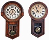 Clocks- 3 (Three): (1) Seth Thomas Clock Co., Thomaston, Conn., "Drop Octagon 12 Inch" hanging clock with a spring driven, 8 day timepiece movement in an oak case with original alternating stains to create a mosaic pattern, c1890; (2) Ansonia Clock Co., New York, unidentified regulator hanging clock in a grained wood case, c1910. (3) New Haven Clock Co., New Haven, Conn., "Imperial" hanging clock with a spring driven, 8 day, time and strike movement in a rosewood veneered case, c1883.