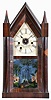 Beach and Byington, Terryville, Conn., steeple clock with a double fusee 30 hour time, strike and alarm movement in a rosewood veneered case.