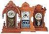 Clocks- 3 (Three): (1) Seth Thomas Clock Co., Thomaston, Conn., "Fleet Series" shelf clock with a spring driven, 8 day time, strike and alarm movement in an oak case, c1909; (2) E. N. Welch Mfg. Co., Forestville, Conn., "Coghlan" shelf clock with a spring driven, 8 day, time and strike movement in an ash case with ebonized accent, c1885. (3) New Haven Clock Co., New Haven, Conn., "Elbe" shelf clock with a spring driven, 8 day time, strike and alarm movement with a patent dial pendulum in a walnut case, c1880.