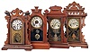Clocks- 4 (Four): (1) E. N. Welch Mfg. Co., Forestville, Conn., "Alboni", 8 day, time and strike, spring brass movement walnut mantel clock, c1891; (2) E. N. Welch Mfg. Co., Forestville, Conn., "Donita", 8 day, time and strike, spring brass movement walnut mantel clock, c1892. (3) E. Ingraham & Co., Bristol, Conn., "Paladin", 8 day, time and strike, spring brass movement mantel clock, c1884 (4) Seth Thomas Clock Co., Thomaston, Conn., "Fortress", city series, 8 day, time, strike and alarm spring brass movement walnut mantel clock, c1880.