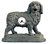 Mayer, Germany, animated dog novelty timepiece, 30 hour, time only, spring driven movement in a cast metal case in the form of a dog with panting tongue and wagging tail.
