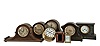 Clocks- 7 (Seven) spring driven: Four time and strike wood case tambour clocks by Seth Thomas and Sessions, one black mantel clock with slate case and Japy Freres movement, Schatz "Royal Mariner" ship's clock, and a time-only carriage clock from France.