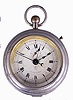 F. Kroeber Clock Co., New York, "Grandfather" novelty clock with a spring driven 30 hour timepiece movement with a sweep second hand and a quarter second hand in a nickel plated case.