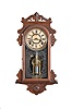 F. Kroeber Clock Co., New York, "Eight Day Rambler" wall hanging clock, 8 day, time and strike, spring driven movement in a walnut case with cathedral gong, 5 inch paper dial, and single barrel pendulum.