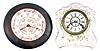 Clocks- 2 (Two): (1) F. Kroeber Clock Co., New York, "Plush Plaque No.1", 30 hour, brass spring lever movement alarm clock, c1888; (2), F. Kroeber Clock Co., New York, "China No.23", 8 day, time and strike, spring brass movement porcelain mantel clock, c1898