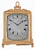 Thomas Cole, for C.F. Hancock, London, a decorative strut timepiece, the gilt case with fine engraved ornament, Roman numeral engraved and silvered dial with retailers signature below 6:00, the dial with fretted and engraved gilt mask and blued steel fleur de lis hands, 8 day timepiece movement with lever escapement and polished steel balance, signed "Thomas Cole London", serial #1644